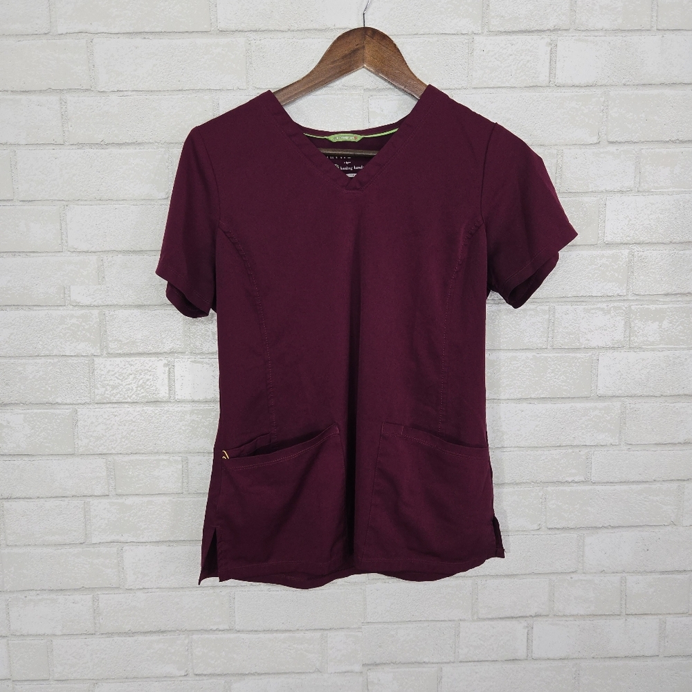 healing hands maroon scrub top